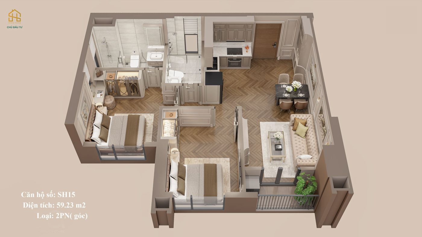 Thiết kế chung cư Sông Hồng Diamond City- Mã Căn SH15