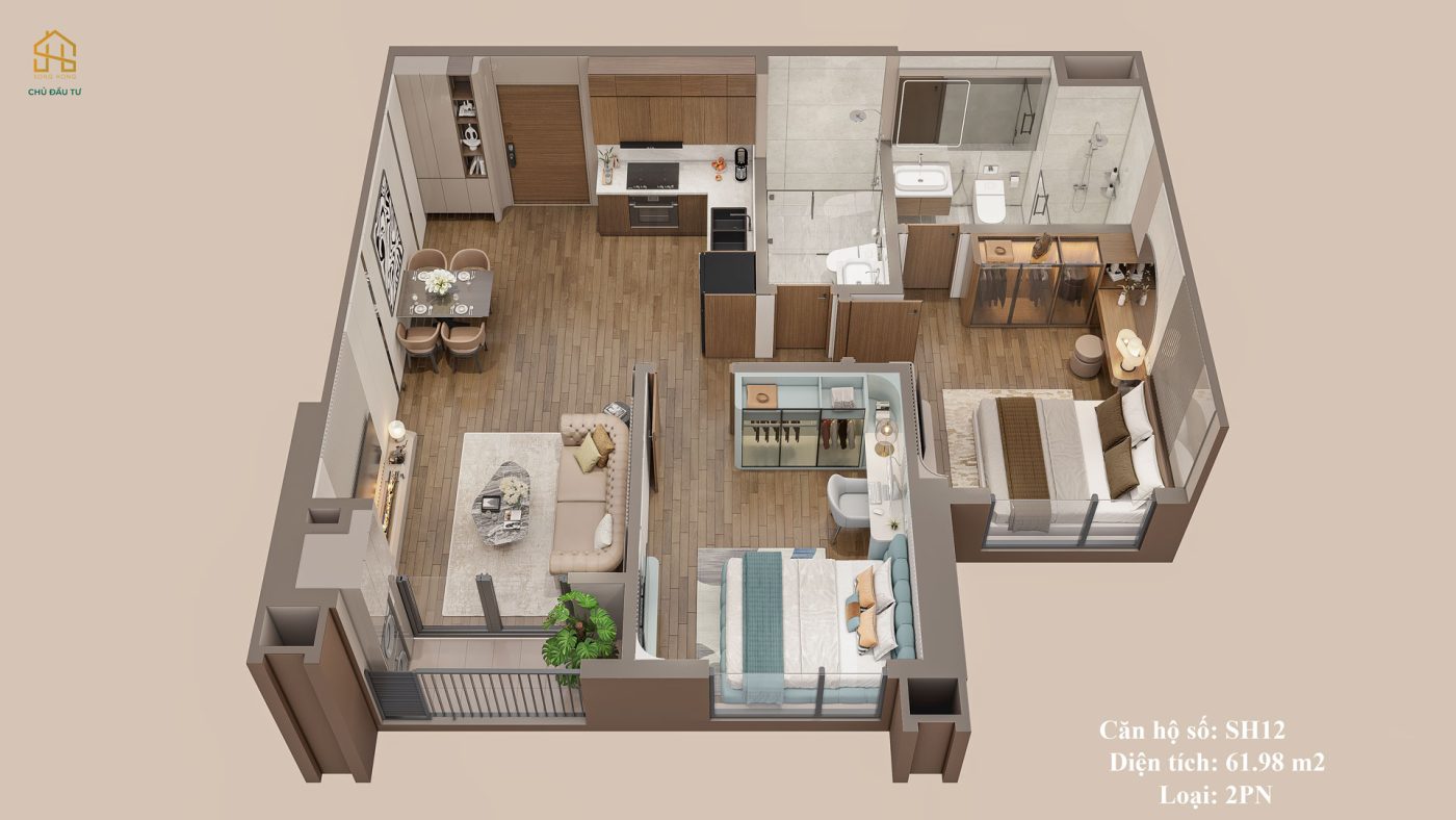 Thiết kế chung cư Sông Hồng Diamond City- Mã Căn SH12