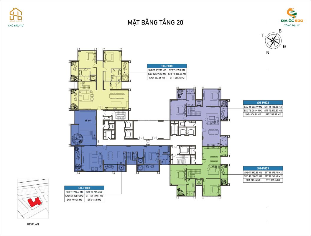 Mặt bằng tầng 20 Chung cư Sông Hồng Diamond City