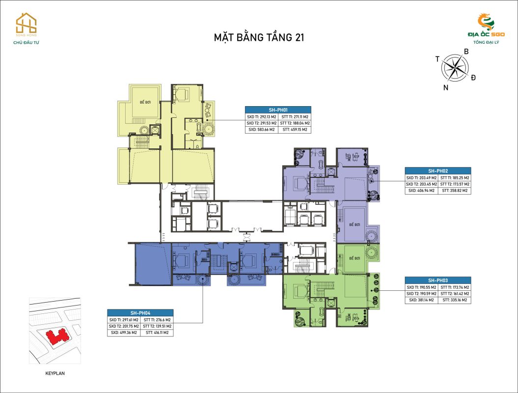 Mặt bằng tầng 21 Chung cư Sông Hồng Diamond City