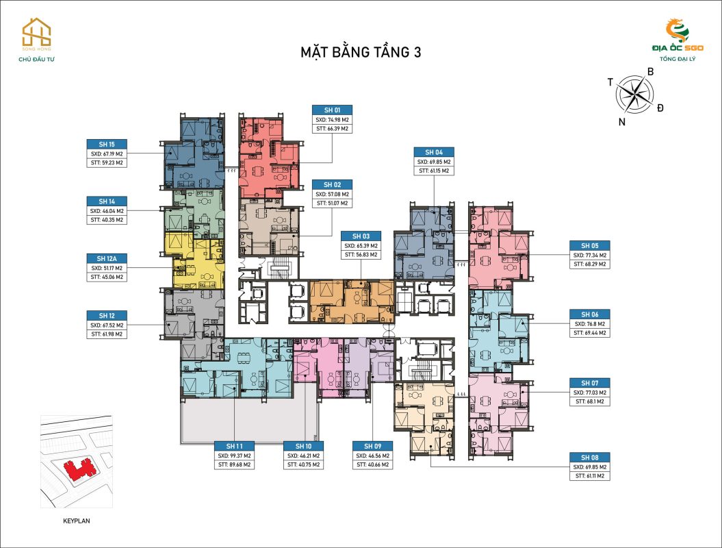 Mặt bằng tầng 3 - Chung cư Sông Hồng Diamond City