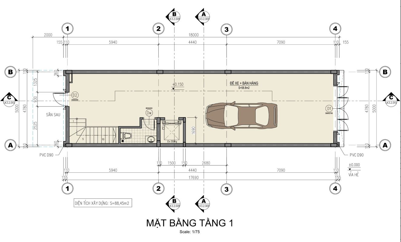 Mặt bằng tầng 1 - Lô Shophouse Sông Hồng Diamond  City - mặt tiền 5m