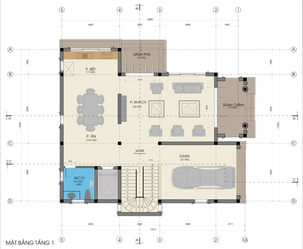 mặt bằng tầng 1căn biệt thự tại Sông Hồng diamond City