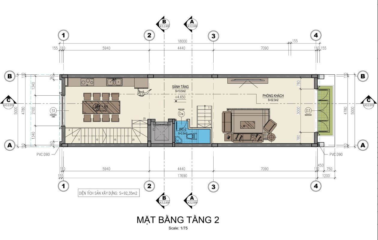 Mặt bằng tầng 2 - Lô Shophouse Sông Hồng Diamond  City - mặt tiền 5m
