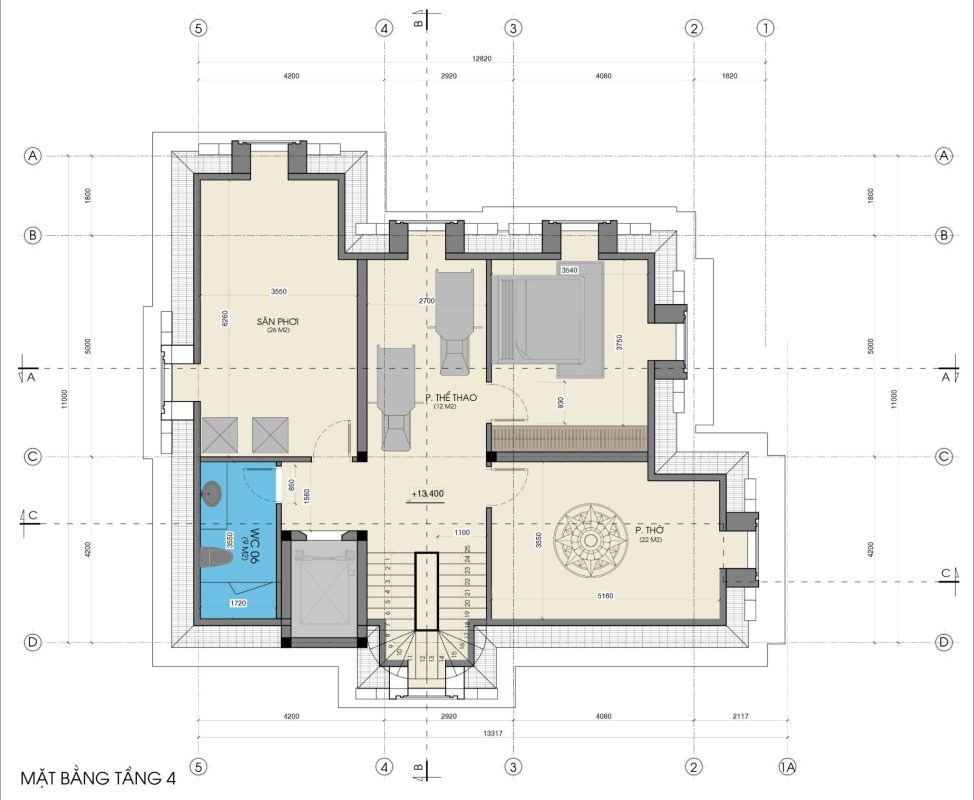 mặt bằng tầng 4 căn biệt thự tại Sông Hồng diamond City