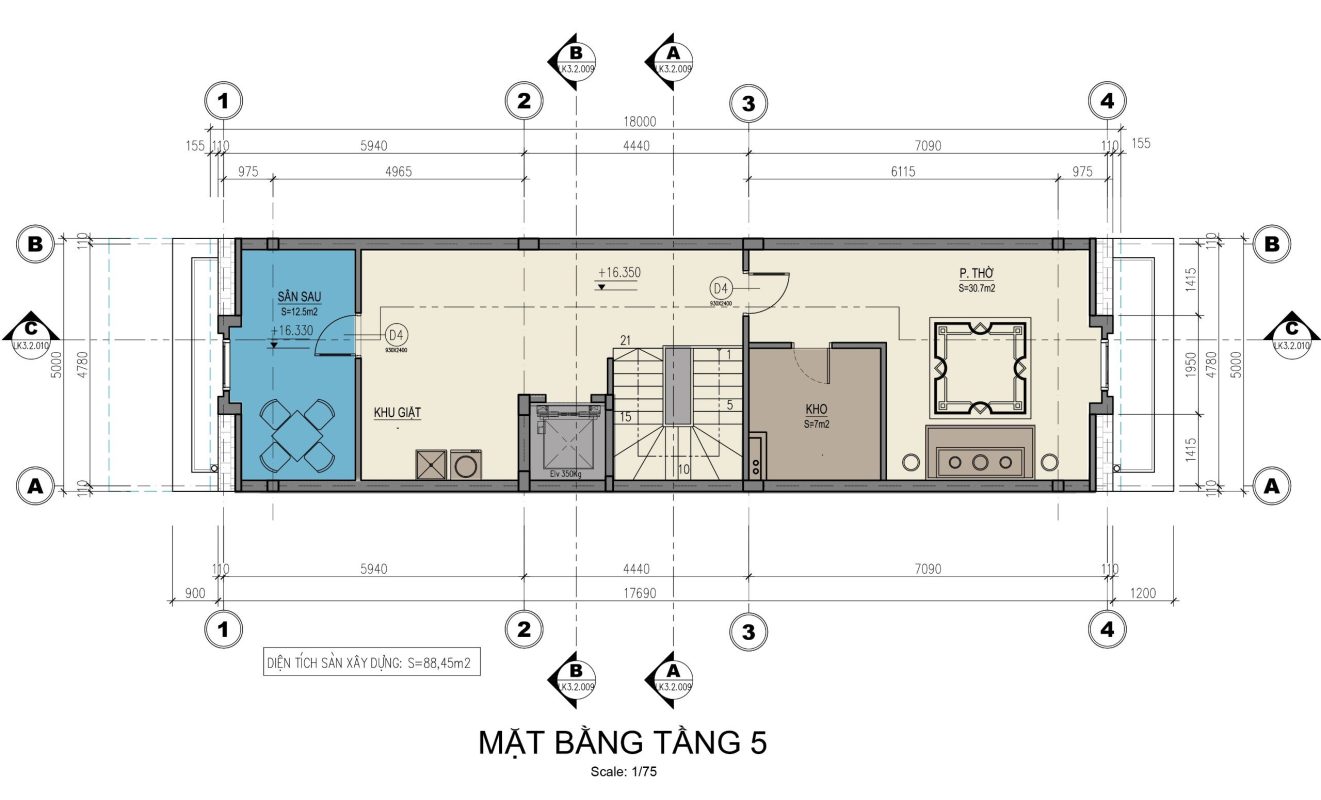 Mặt bằng tầng 5 - Lô Shophouse Sông Hồng Diamond  City - mặt tiền 5m